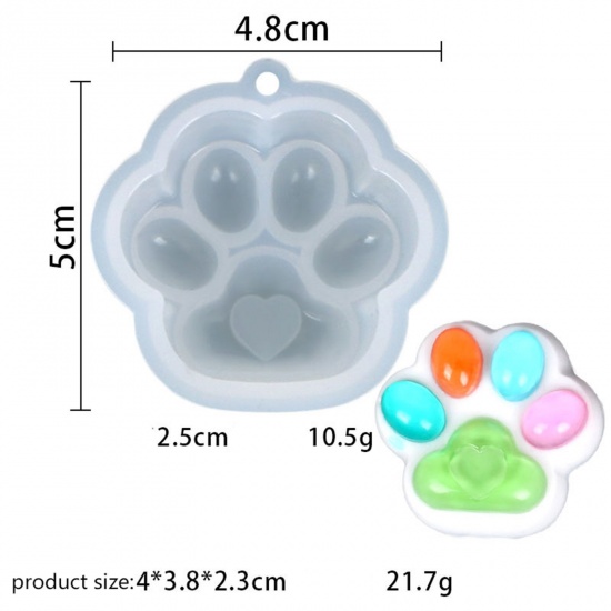 Picture of Silicone Resin Mold For Jewelry Making Paw Print Mirror Surface White 5cm x 4.8cm, 2 PCs