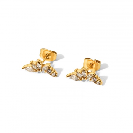 1 Paire Boucles d'Oreilles Puces en 304 Acier Inoxydable Placage sous Vide Style Ins 18k Or Rempli Fleurs à Strass Transparent 1.4cm x 0.6cm 