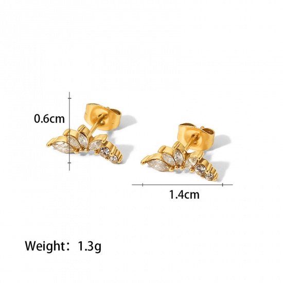 Image de 1 Paire Boucles d'Oreilles Puces en 304 Acier Inoxydable Placage sous Vide Style Ins 18k Or Rempli Fleurs à Strass Transparent 1.4cm x 0.6cm 