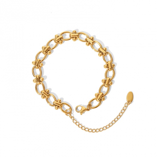 Picture of 1 Piece Vacuum Plating 304 Stainless Steel Ins Style Bracelets 18K Real Gold Plated 16cm(6 2/8") long