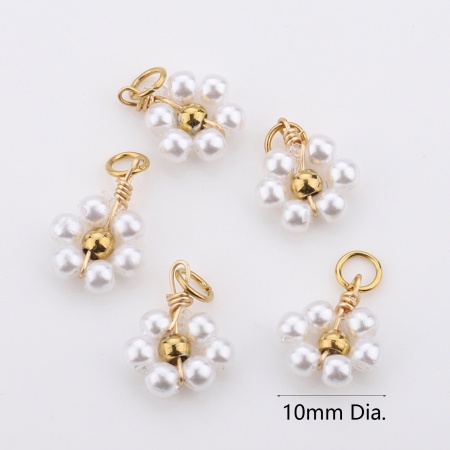 Picture of 304 Stainless Steel & Glass Handmade Charms Gold Plated Multicolor Flower 10mm Dia.