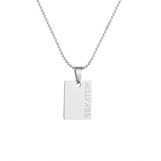Picture of 304 Stainless Steel Stylish Necklace Silver Tone English Vocabulary Message " Breathe " 39cm(15 3/8") long, 1 Piece