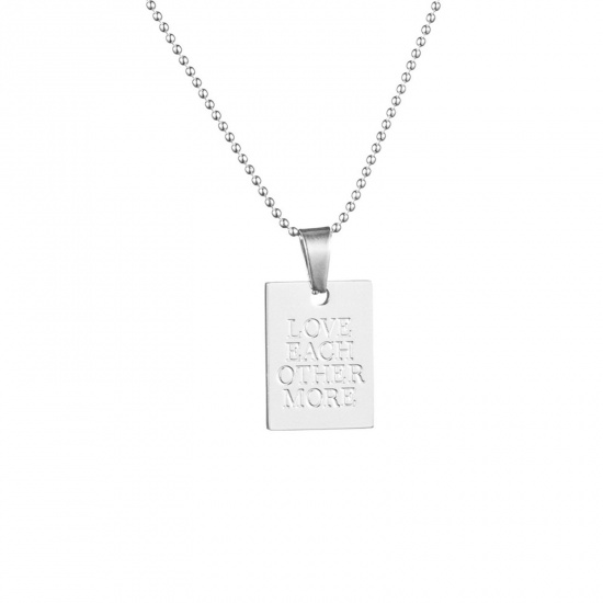 Picture of 304 Stainless Steel Stylish Necklace Silver Tone English Vocabulary Message " Love Each Other More " 39cm(15 3/8") long, 1 Piece