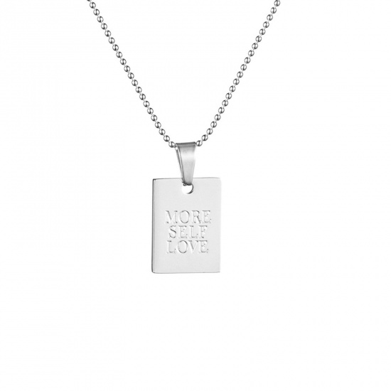Picture of 304 Stainless Steel Stylish Necklace Silver Tone English Vocabulary Message " More Self Love " 39cm(15 3/8") long, 1 Piece