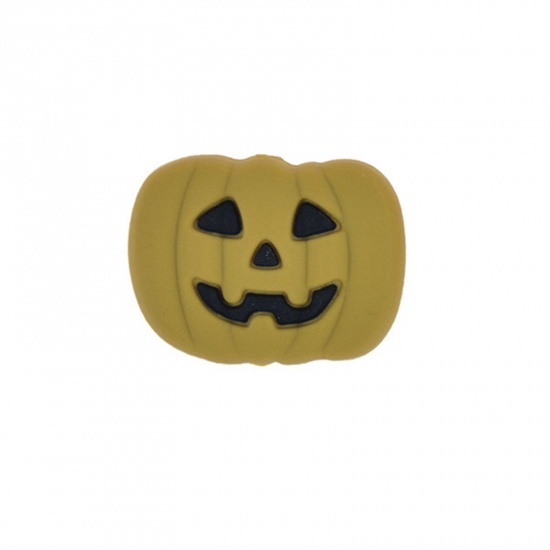 Picture of Silicone Halloween Spacer Beads Pumpkin Khaki Ghost Face Pattern About 27mm x 20mm, Hole: Approx 3mm, 2 PCs