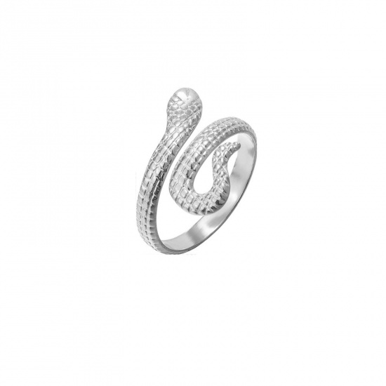 Bild von 304 Edelstahl Stilvoll Offen Verstellbar Ring Silberfarbe Schlange 20mm x 20mm, 1 Stück