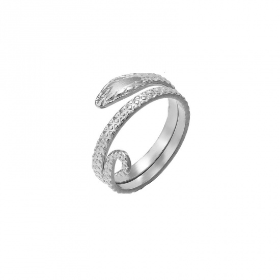 Bild von 304 Edelstahl Stilvoll Offen Verstellbar Ring Silberfarbe Schlange 20mm x 20mm, 1 Stück