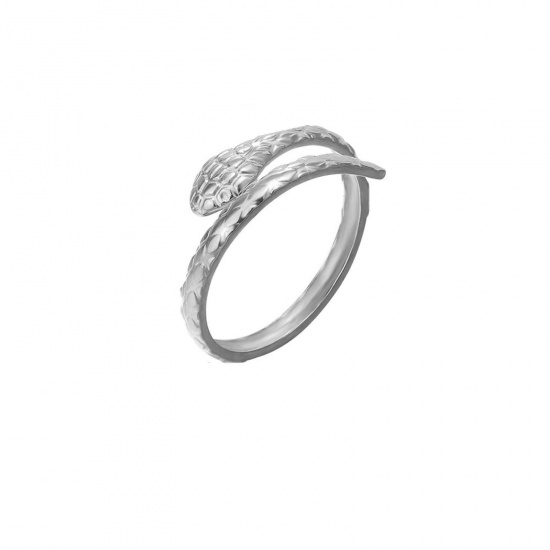 Bild von 304 Edelstahl Stilvoll Offen Verstellbar Ring Silberfarbe Schlange 20mm x 8mm, 1 Stück