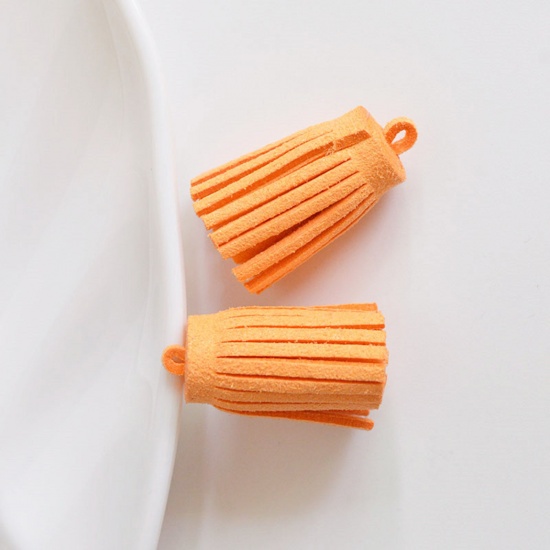 Immagine di PU Nappine Ciondoli Arancione Scamosciato 3cm, 10 Pz