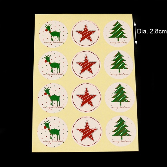 Picture of Paper Christmas Seals Stickers Labels Multicolor Round Christmas Reindeer 13cm x 10.6cm, 10 Sheets