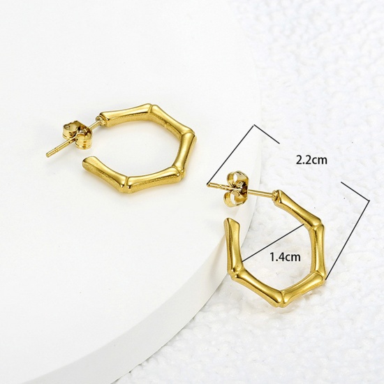 Image de Boucles d'Oreilles Créole Anneaux en 304 Acier Inoxydable Élégant Doré Nœud de Bambou 22mm x 14mm , 1 Paire