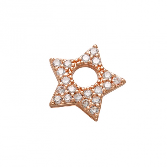 Picture of Brass Galaxy Charms Rose Gold Pentagram Star Micro Pave Clear Cubic Zirconia 13mm x 12mm, 1 Piece                                                                                                                                                             