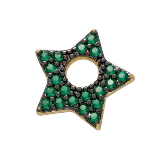 Picture of Brass Galaxy Charms Gunmetal Pentagram Star Micro Pave Green Cubic Zirconia 13mm x 12mm, 1 Piece                                                                                                                                                              