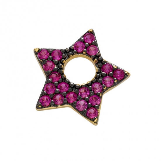 Picture of Brass Galaxy Charms Gunmetal Pentagram Star Micro Pave Fuchsia Cubic Zirconia 13mm x 12mm, 1 Piece                                                                                                                                                            