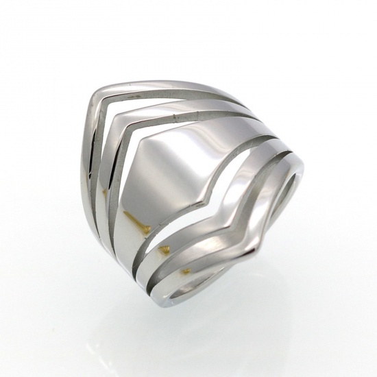 Imagen de Titanio Acero Elegante No Ajustable Anillos Tono de Plata Geométrico Hueco 17.3mm (US size 7), 1 Unidad