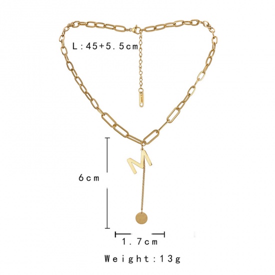 Bild von Titan Edelstahl Ins Stil Gliederkette Kette Halskette Vergoldet Schmetterling Anfangsbuchstabe/ Großbuchstabe Message " M " 45cm lang, 1 Strang