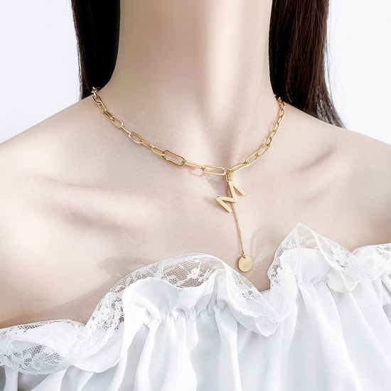 Bild von Titan Edelstahl Ins Stil Gliederkette Kette Halskette Vergoldet Schmetterling Anfangsbuchstabe/ Großbuchstabe Message " M " 45cm lang, 1 Strang