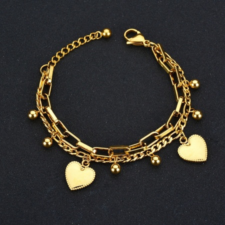 Picture of Wholesale Tassel Heart 304 Stainless Steel Link Chain Multilayer Layered Necklace, Gold Plated Women's Stylish Gift Jewelry Supply, 16.5cm(6 4/8") long, 1 Piece