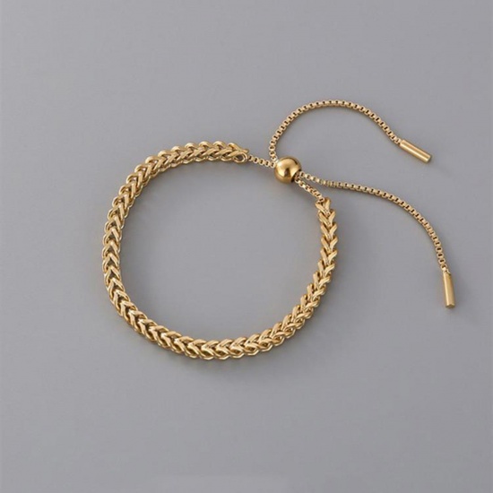Image de Bracelet Bolo Réglable Nœud Glissé Chaîne Foxtail Élégant en 304 Acier Inoxydable Doré 27cm long, 1 Pièce