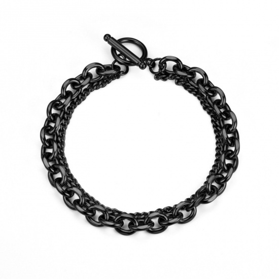 Picture of 1 Piece 304 Stainless Steel Stylish Link Chain Multilayer Layered Bracelet Black 21cm(8.3") long