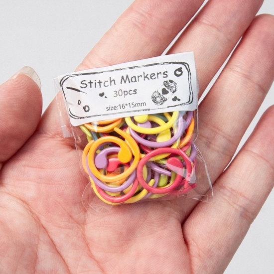 Picture of Zinc Based Alloy Knitting Stitch Markers Spiral At Random Color Mixed Painted 15mm, 1 Packet ( 30 PCs/Packet)