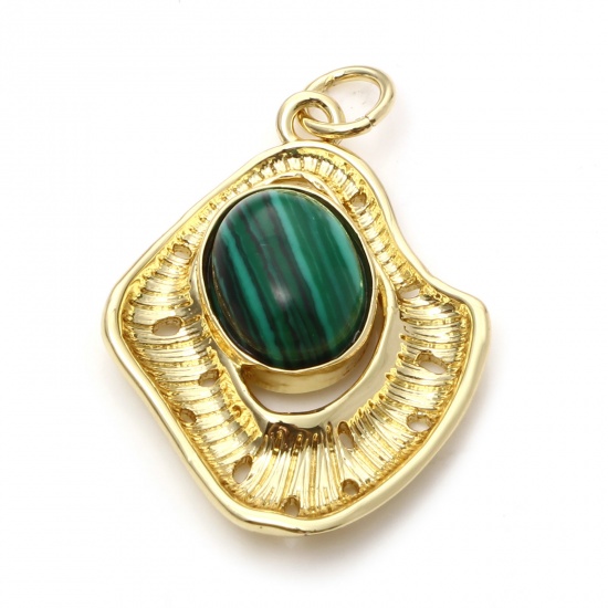 Imagen de Latón Colgantes Charms Irregular 18K Oro Real Chapado Verde Imitación Malaquita 28mm x 18mm, 1 Unidad