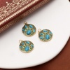 Bild von Messing Böhmischer Stil Charms 18K Echtgold plattiert Blau Rund Imitat Howlith Grün Zirkonia 25mm x 20mm, 1 Stück
