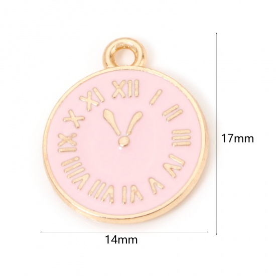 Immagine di Lega di Zinco Charms Tondo Oro Placcato Rosa Orologio Smalto 17mm x 14mm , 10 Pz