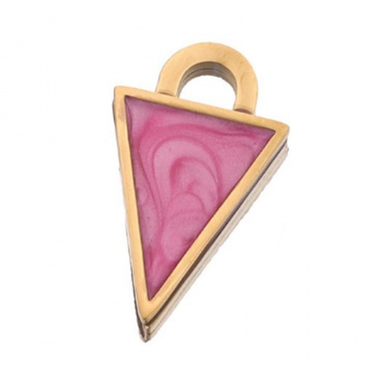 Picture of 304 Stainless Steel Charms Gold Plated Red Triangle Enamel 20mm x 11mm, 1 Piece