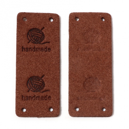 Picture of PU Leather Label Tags Rectangle Coffee " Handmade " 5cm x 2cm , 10 PCs