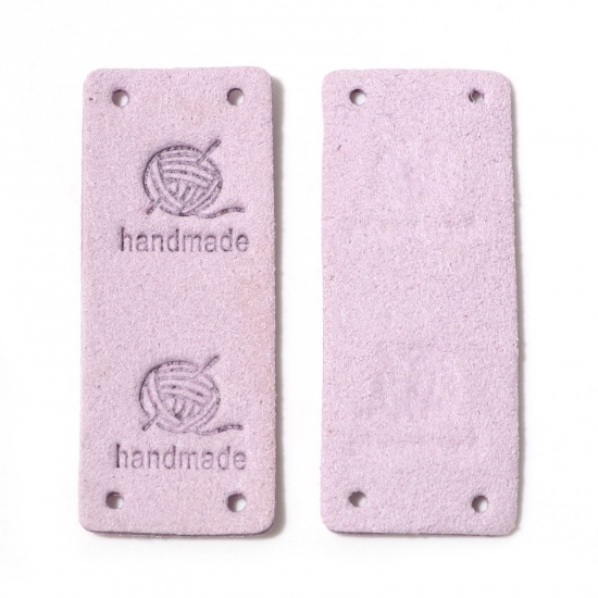 Picture of PU Leather Label Tags Rectangle Purple " Handmade " 5cm x 2cm , 10 PCs