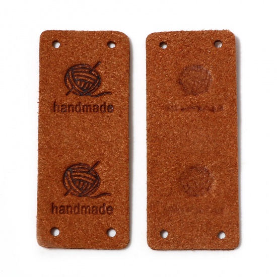 Picture of PU Leather Label Tags Rectangle Brown " Handmade " 5cm x 2cm , 10 PCs