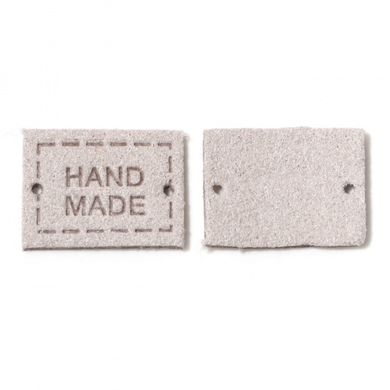 Picture of PU Leather Label Tags Rectangle Gray " Handmade " 20mm x 15mm , 20 PCs