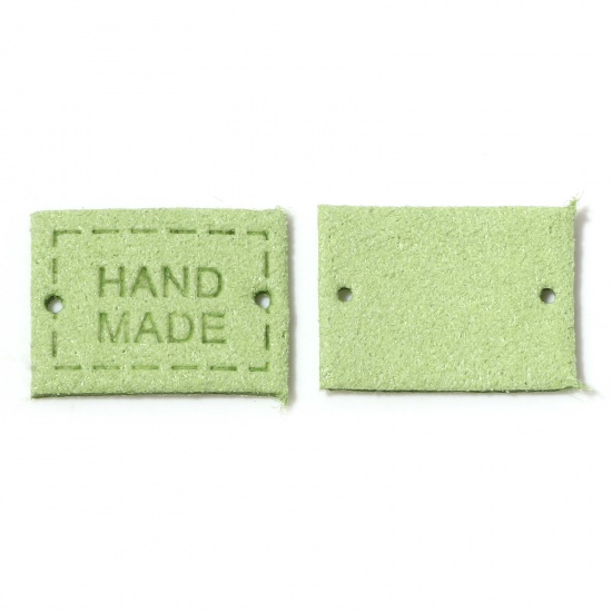 Picture of PU Leather Label Tags Rectangle Light Green " Handmade " 20mm x 15mm , 20 PCs