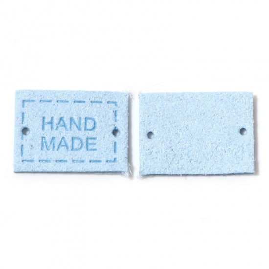Picture of PU Leather Label Tags Rectangle Skyblue " Handmade " 20mm x 15mm , 20 PCs