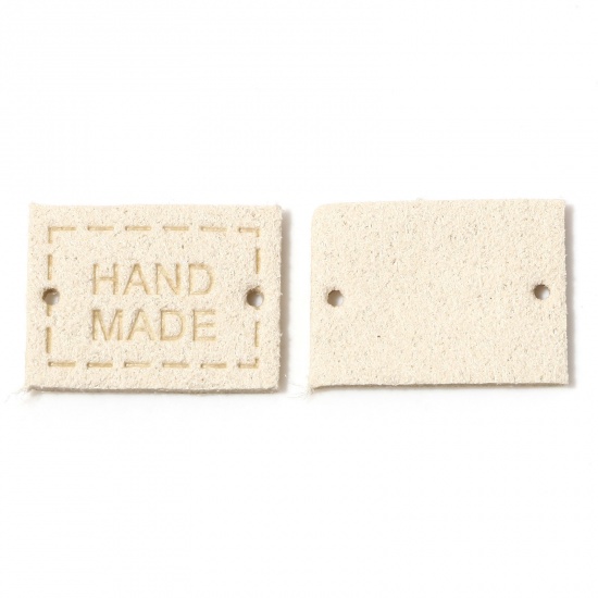 Picture of PU Leather Label Tags Rectangle Creamy-White " Handmade " 20mm x 15mm , 20 PCs