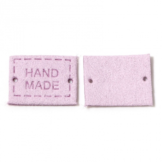 Picture of PU Leather Label Tags Rectangle Purple " Handmade " 20mm x 15mm , 20 PCs