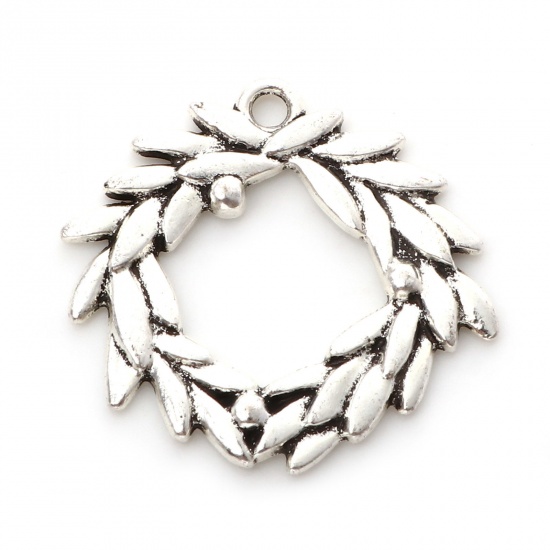 Picture of Zinc Based Alloy Charms Antique Silver Color Olive Branch Leaf 26mm x 26mm, 5 PCs