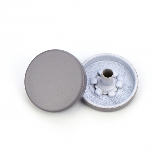 Picture of Alloy Metal Snap Fastener Buttons Gray Painted 15mm Dia., 10 PCs