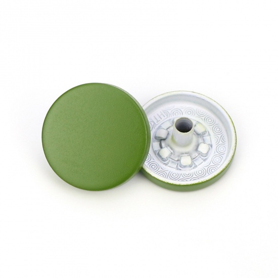 Picture of Alloy Metal Snap Fastener Buttons Green Painted 15mm Dia., 10 PCs