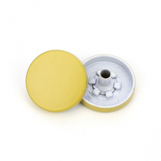Picture of Alloy Metal Snap Fastener Buttons Yellow Painted 15mm Dia., 10 PCs