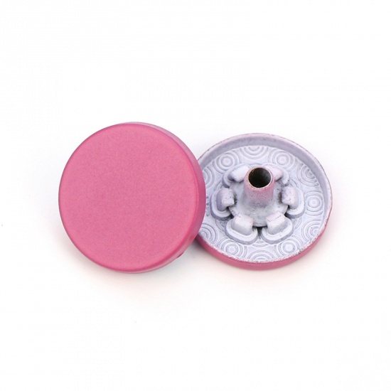 Picture of Alloy Metal Snap Fastener Buttons Pink Painted 15mm Dia., 10 PCs