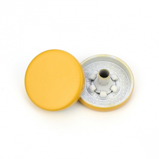 Picture of Alloy Metal Snap Fastener Buttons Golden Yellow Painted 15mm Dia., 10 PCs