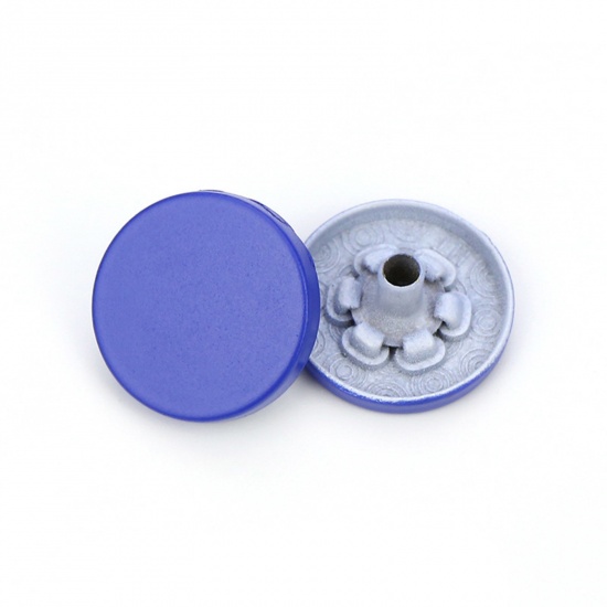 Picture of Alloy Metal Snap Fastener Buttons Royal Blue Painted 15mm Dia., 10 PCs