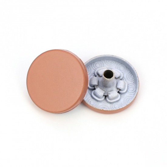 Picture of Alloy Metal Snap Fastener Buttons Peachy Beige Painted 15mm Dia., 10 PCs