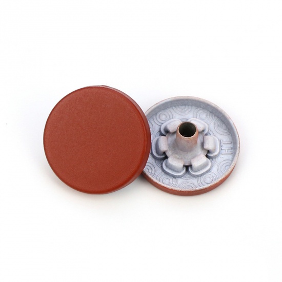 Picture of Alloy Metal Snap Fastener Buttons Dark Red Painted 15mm Dia., 10 PCs
