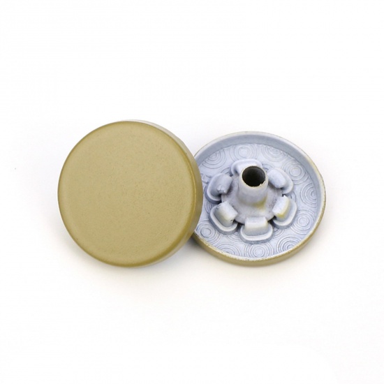 Picture of Alloy Metal Snap Fastener Buttons Khaki Painted 15mm Dia., 10 PCs