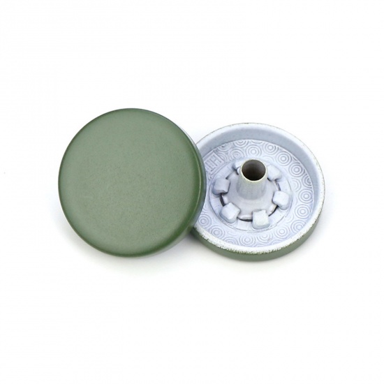 Picture of Alloy Metal Snap Fastener Buttons Dark Green Painted 15mm Dia., 10 PCs