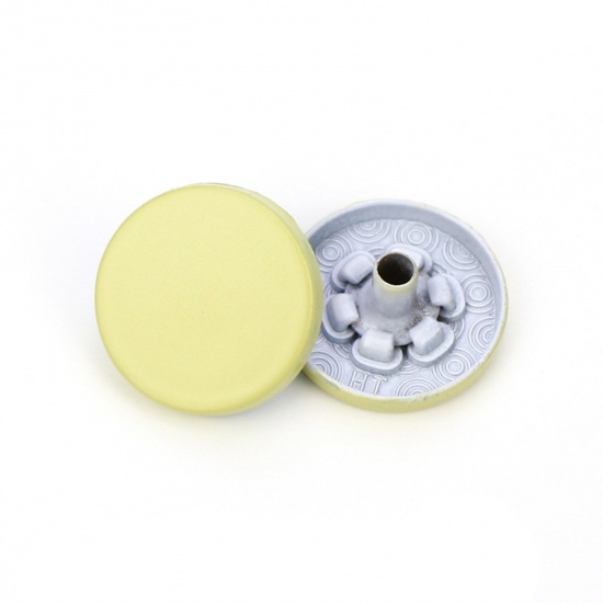 Picture of Alloy Metal Snap Fastener Buttons Pale Yellow Painted 15mm Dia., 10 PCs