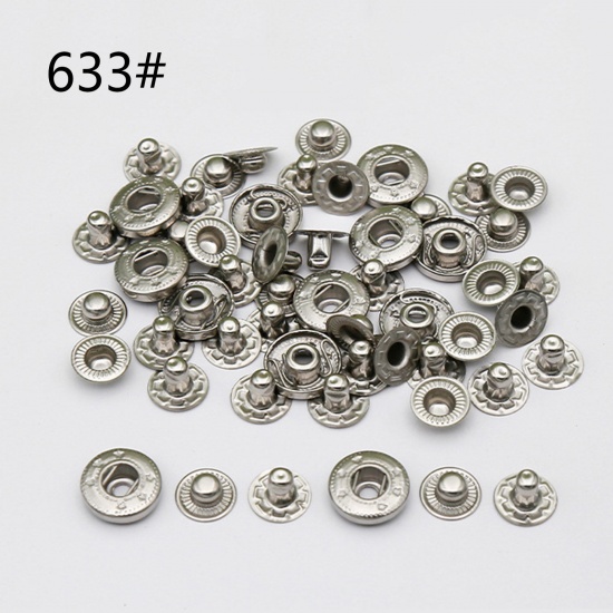 Picture of Alloy Metal Snap Fastener Buttons Silver Tone 12mm Dia., 10 Sets